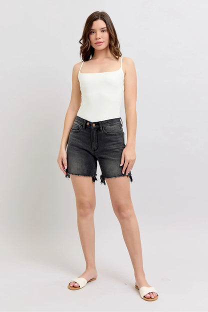 Long Cut Off 2 Button Dad Denim Shorts Plus Size - Eva's Edition