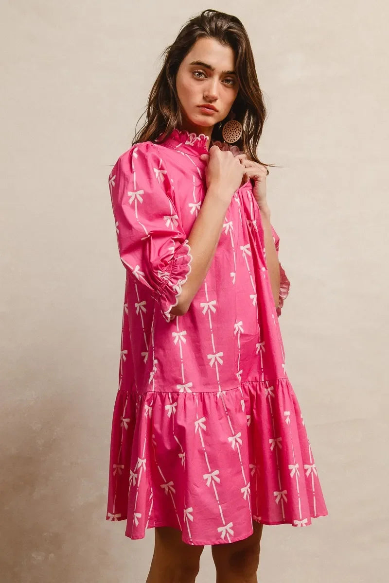 Ribbon Patterns Short Sleeve Dress - Eva's Edition