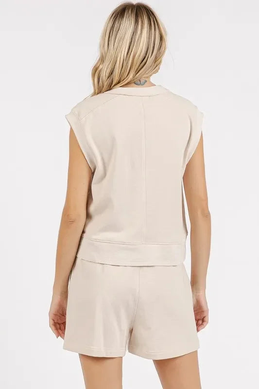 French Terry Crew Neck Top and Shorts Set - Eva's Edition