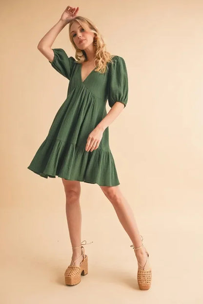 Tied Back Ruffled Short Sleeve Mini Dress - Eva's Edition
