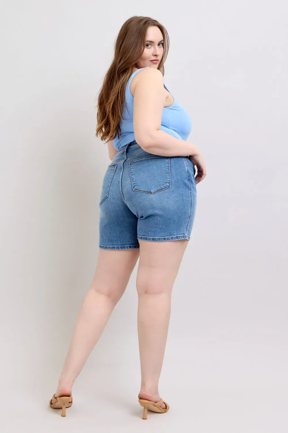 2 Button Denim Shorts with Pockets Plus Size - Eva's Edition
