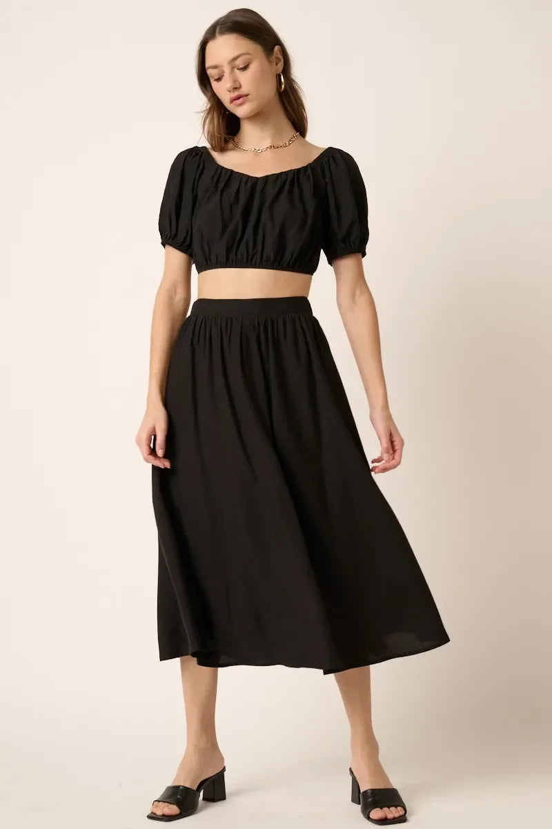 Cropped Puff Sleeve Blouse and Midi Skirt Set - Eva's Edition