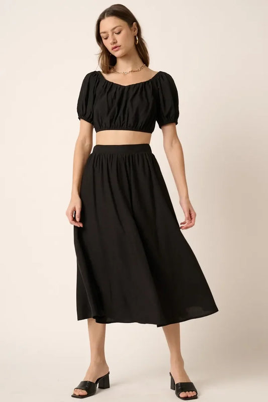Cropped Puff Sleeve Blouse and Midi Skirt Set - Eva's Edition