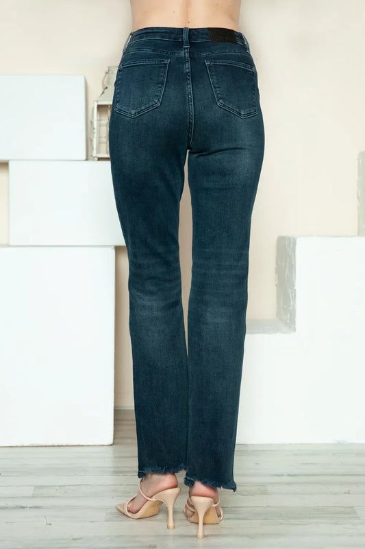Button Fly Hem Destroy Straight Jeans - Eva's Edition