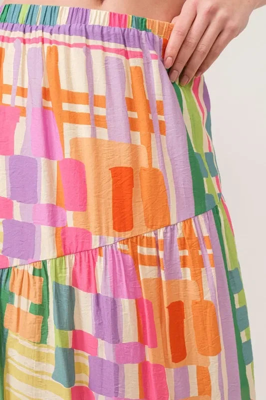 Asymmetric Geo Printed Tiered Maxi Skirt - Eva's Edition