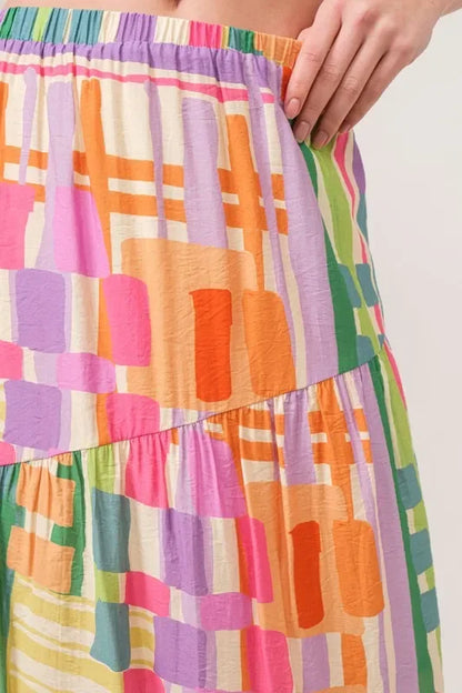 Asymmetric Geo Printed Tiered Maxi Skirt - Eva's Edition