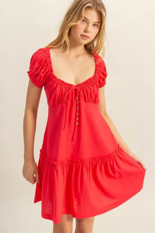 Frill Tiered Short Sleeve Mini Dress - Eva's Edition
