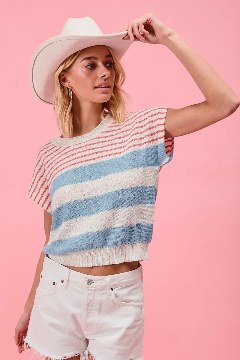 BiBi Stripes Lightweight Short Sleeve Sweater - Eva's Edition