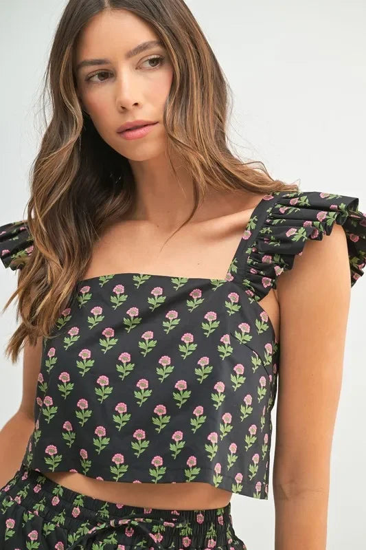 Floral Print Ruffle Top and Pants Set - Eva's Edition
