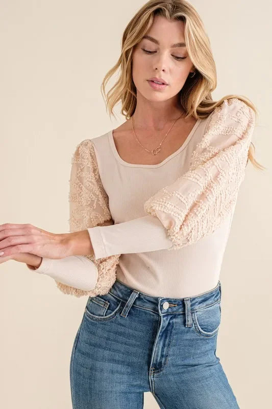 Textured Puff Sleeve Bodysuit - Eva's Edition