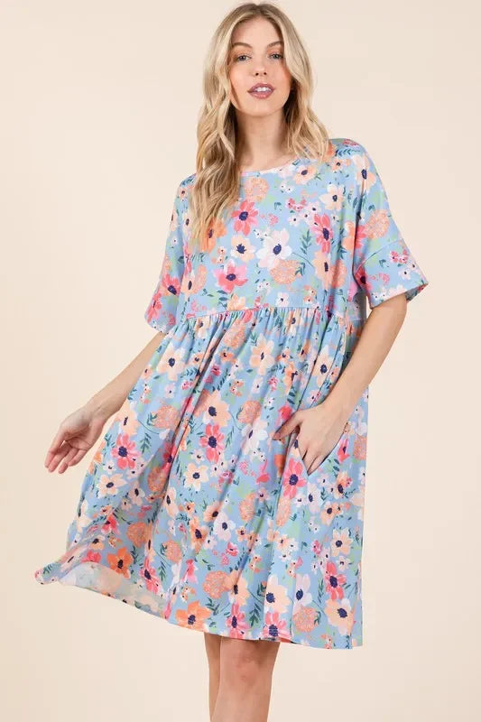 Floral Shirred Dress with Pockets - Eva's Edition
