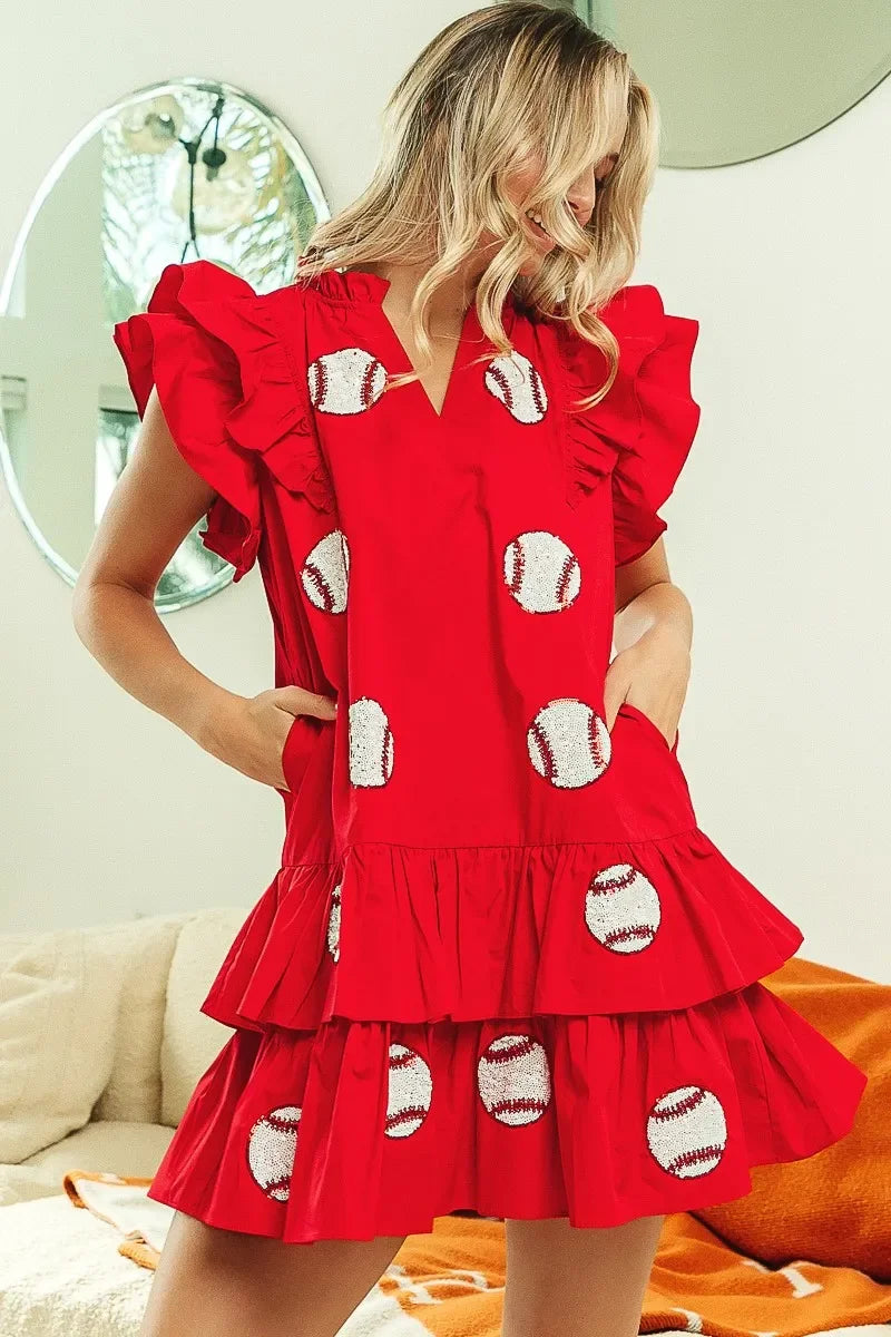 Sequins Baseball Patch Gameday Dress - Eva's Edition