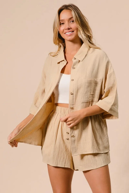Crinkle Gauze Shirt and Short Set - Eva's Edition