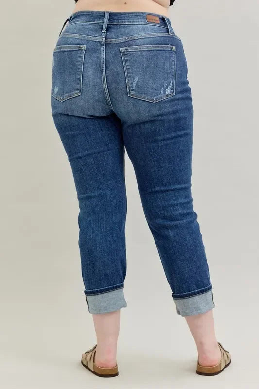 Mid Rise Cuffed Destroy Bf Jeans Plus Size - Eva's Edition