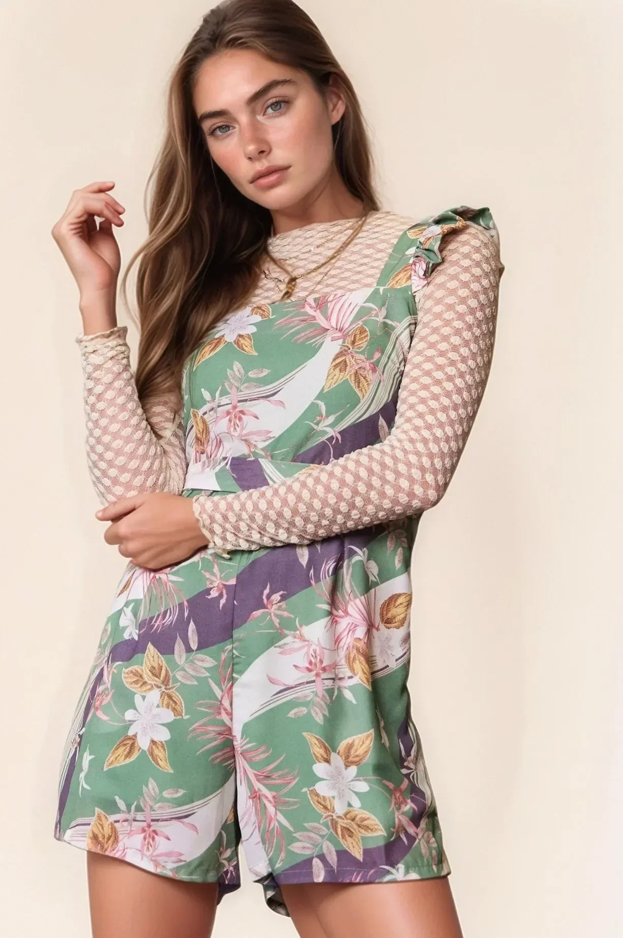 Floral Square Neck Ruffled Sleeveless Mini Romper - Eva's Edition