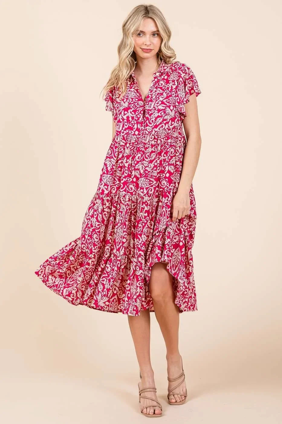 Abstract Print Ruffle Tier Midi Dress - Eva's Edition