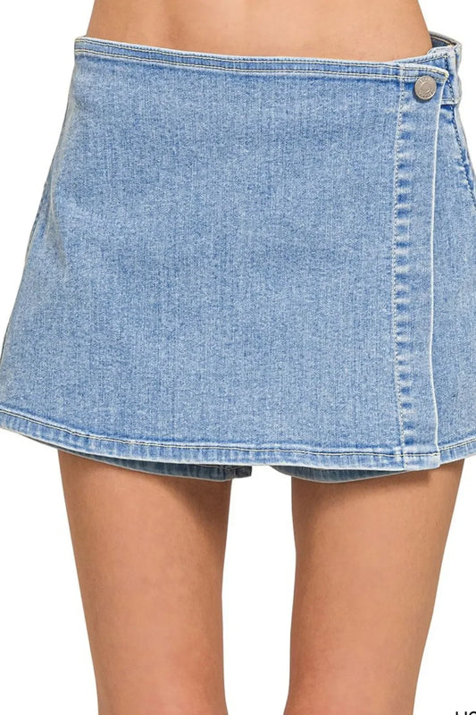 Wrap Front Skort Denim Shorts - Eva's Edition