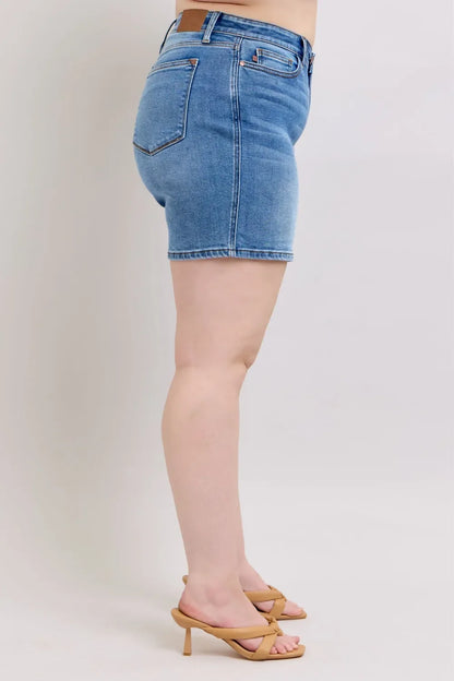 2 Button Denim Shorts with Pockets Plus Size - Eva's Edition
