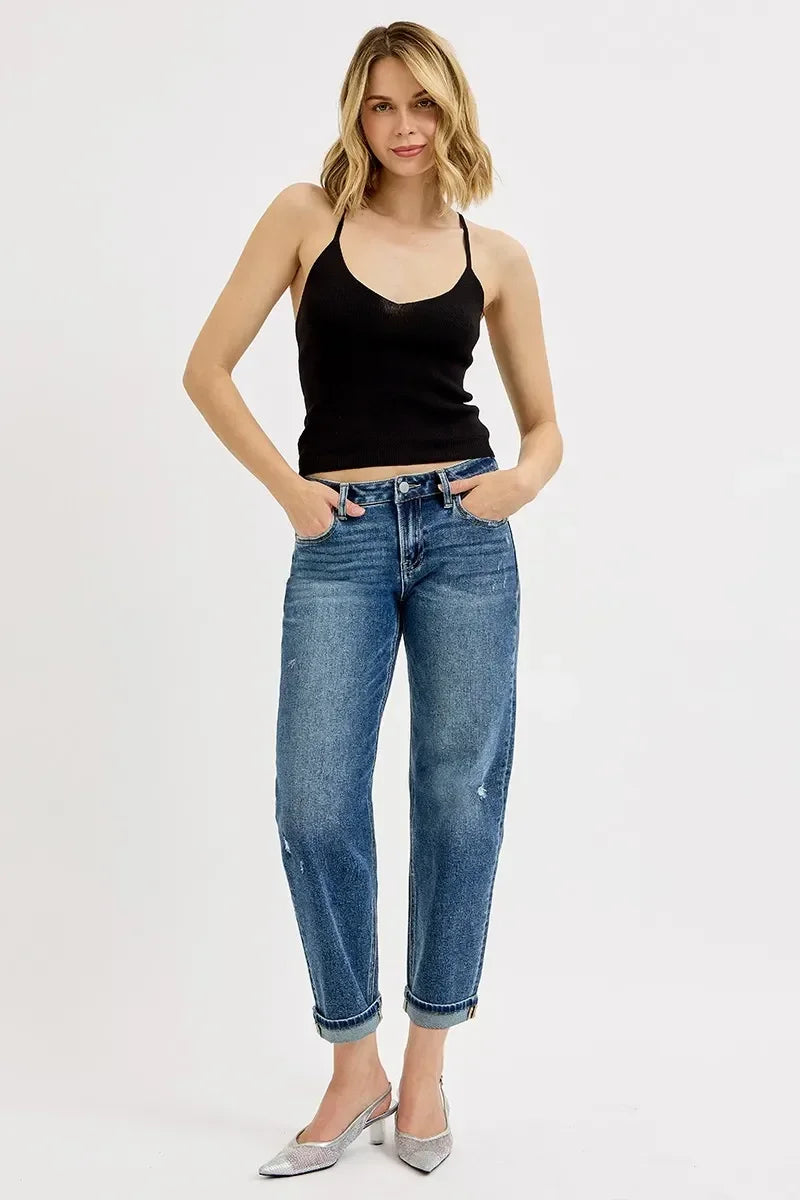 Low Rise Crop Boyfriend Jeans Plus Size - Eva's Edition