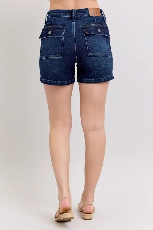 High Waist Back Flap Pocket Denim Shorts - Eva's Edition