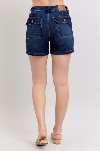 High Waist Back Flap Pocket Denim Shorts - Eva's Edition