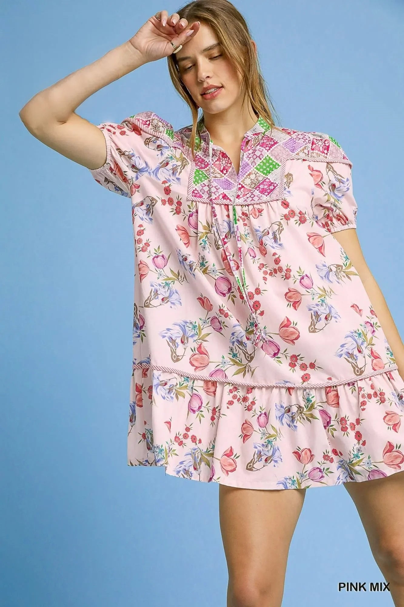 Floral Print Tie Neck Puff Sleeve Dress - Eva's Edition