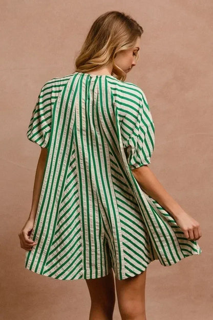 Puffy Sleeves Romper with Back Button Closure - Eva's Edition