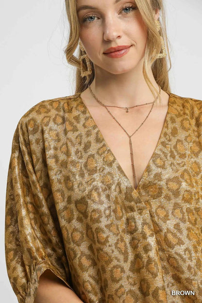 Metallic Leopard Print V-Neck Kimono Dress - Eva's Edition