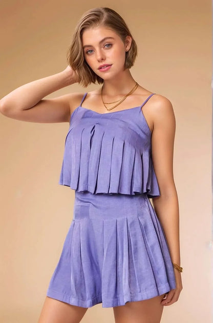 Pleated Body Elastic Back Babydoll Strappy Top - Eva's Edition