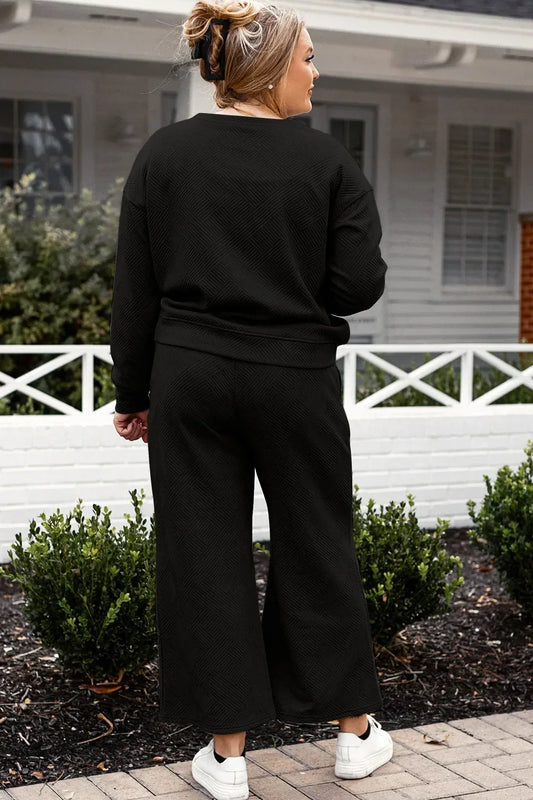 Textured Long Sleeve Top and Drawstring Pants Set - Eva's Edition