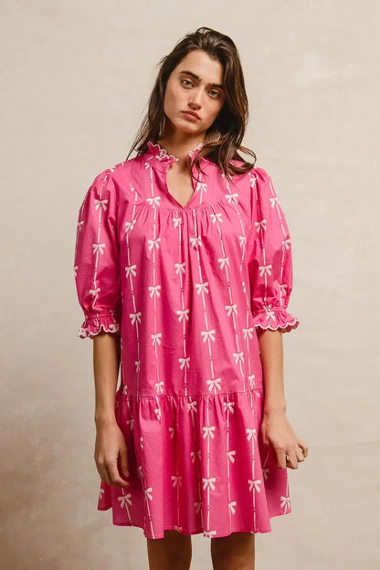 Ribbon Patterns Short Sleeve Dress - Eva's Edition
