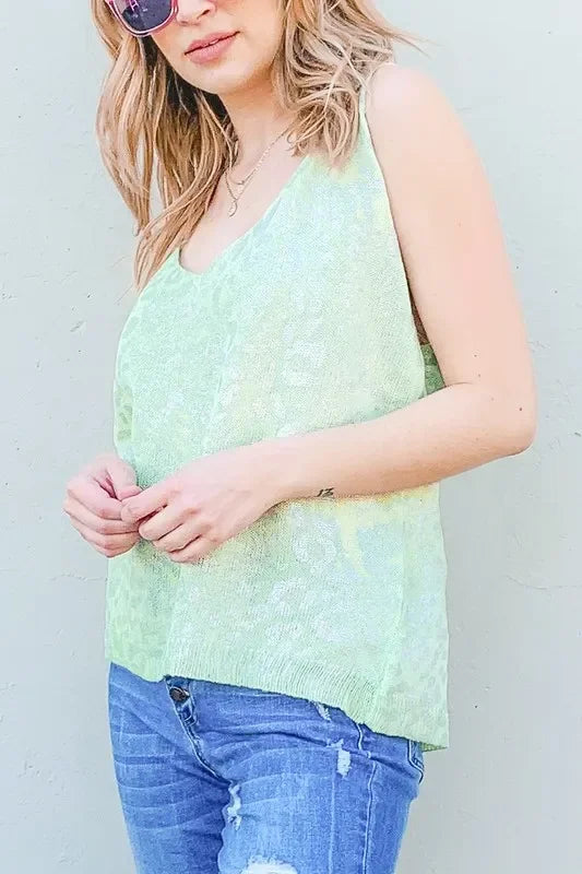 Leopard Foil Print Sleeveless Sweater Top - Eva's Edition