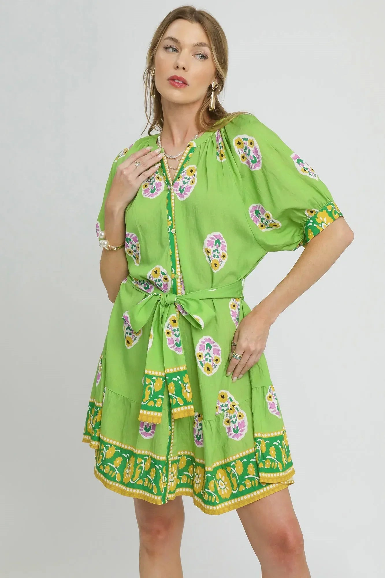 Floral Print Tie Waist Short Sleeve Dress - Eva's Edition