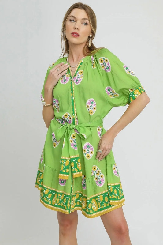 Floral Print Tie Waist Short Sleeve Dress - Eva's Edition