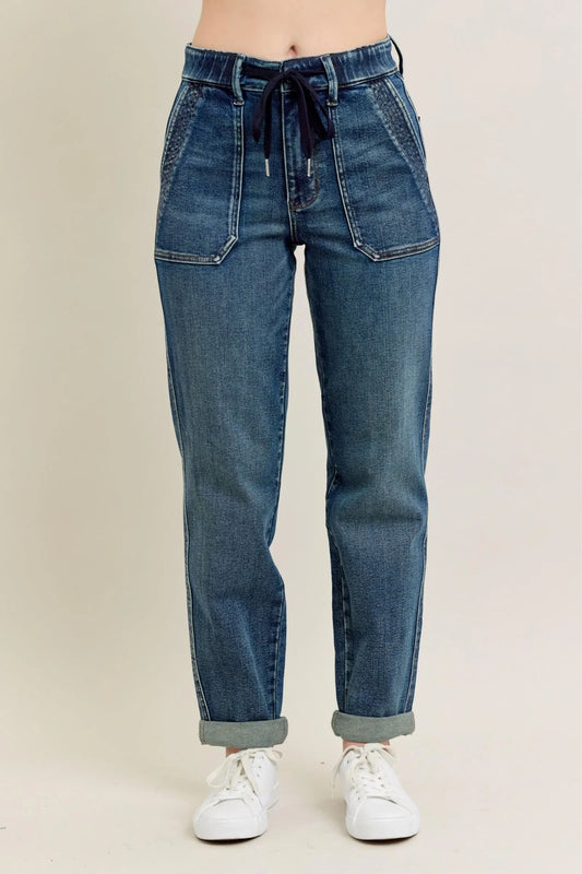 Vintage Wash Jeans w/ Drawstring Plus Size - Eva's Edition