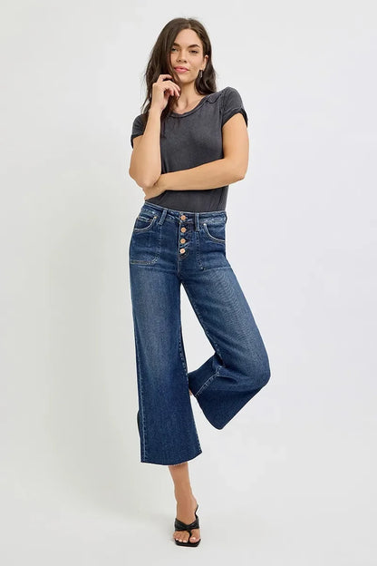 High Rise Crop Wide Button Up Jeans Plus Size - Eva's Edition