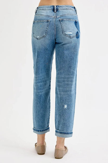 Mid Rise Fit-boyfriend Heart Shade Jeans Plus Size - Eva's Edition