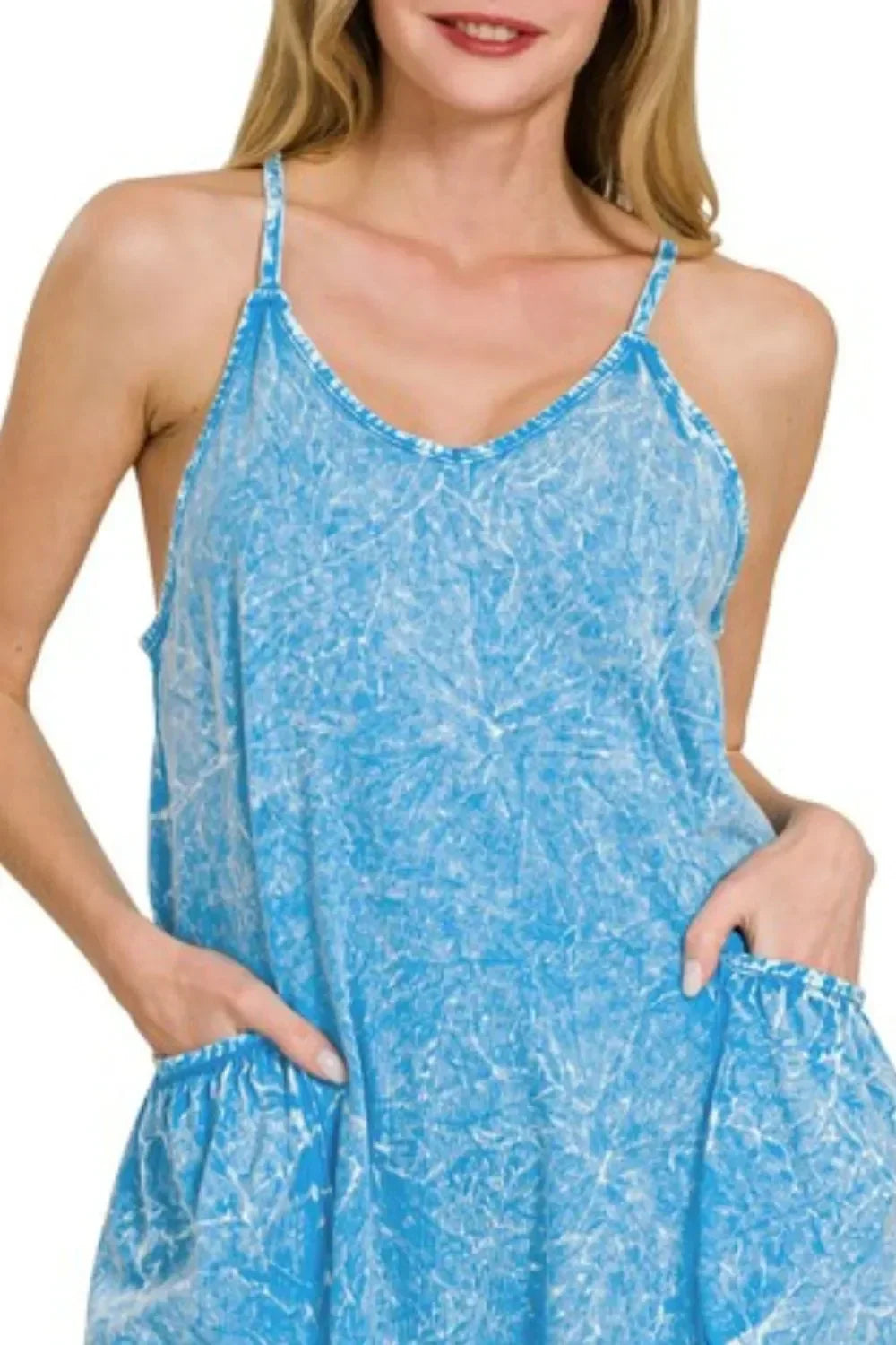 Acid Crinkle Washed Spaghetti Strap Romper - Eva's Edition