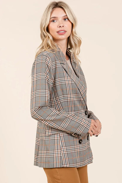 Plaid Double Breasted Relaxed Fit Blazer - Eva's Edition
