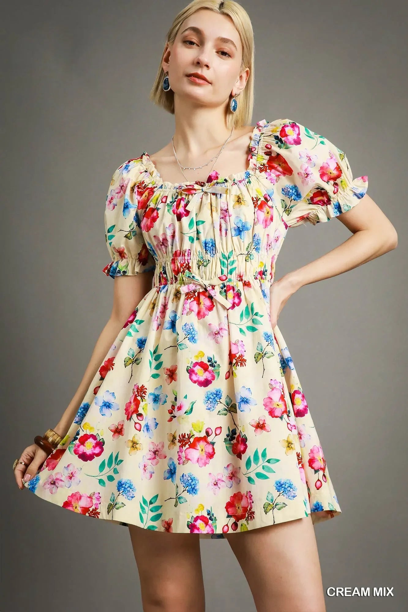 Floral Print Puff Sleeve Mini Dress - Eva's Edition