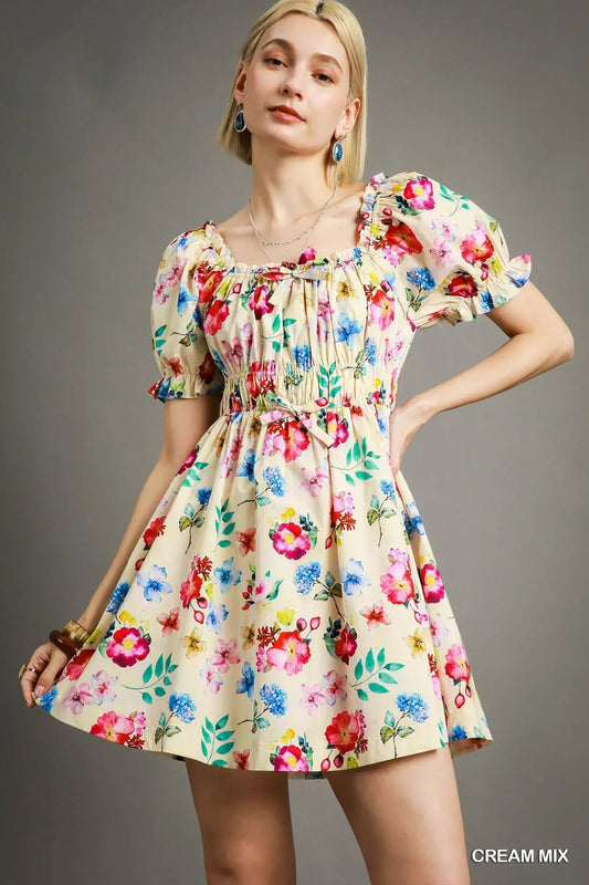Floral Print Puff Sleeve Mini Dress - Eva's Edition