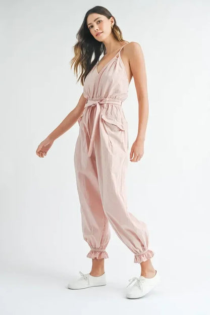 Spaghetti Strap Waist Belted Jumpsuit - Eva's Edition