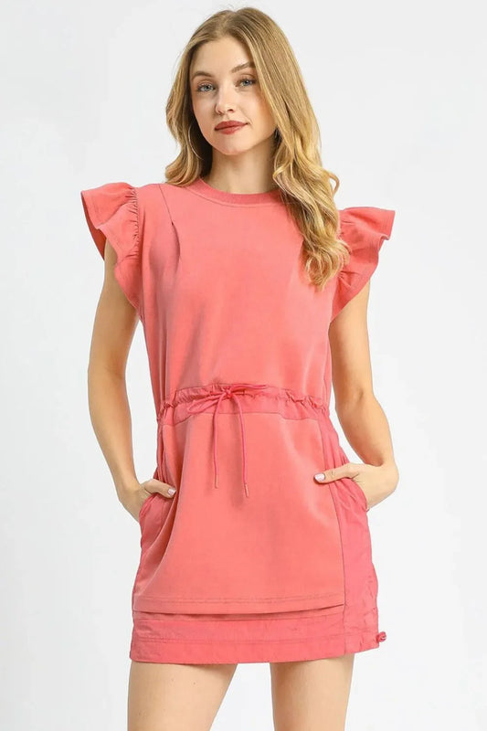 Ruffle Sleeve Drawstring Mini Dress - Eva's Edition
