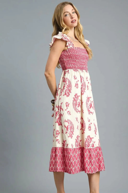 Smocked Midi Dress with Ruffle Details - Eva's Edition