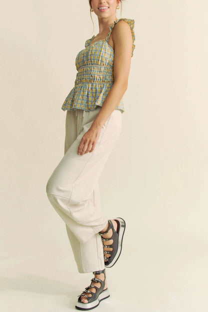 Plaid Ruffled Strap Smocked Sleeveless Top - Eva's Edition