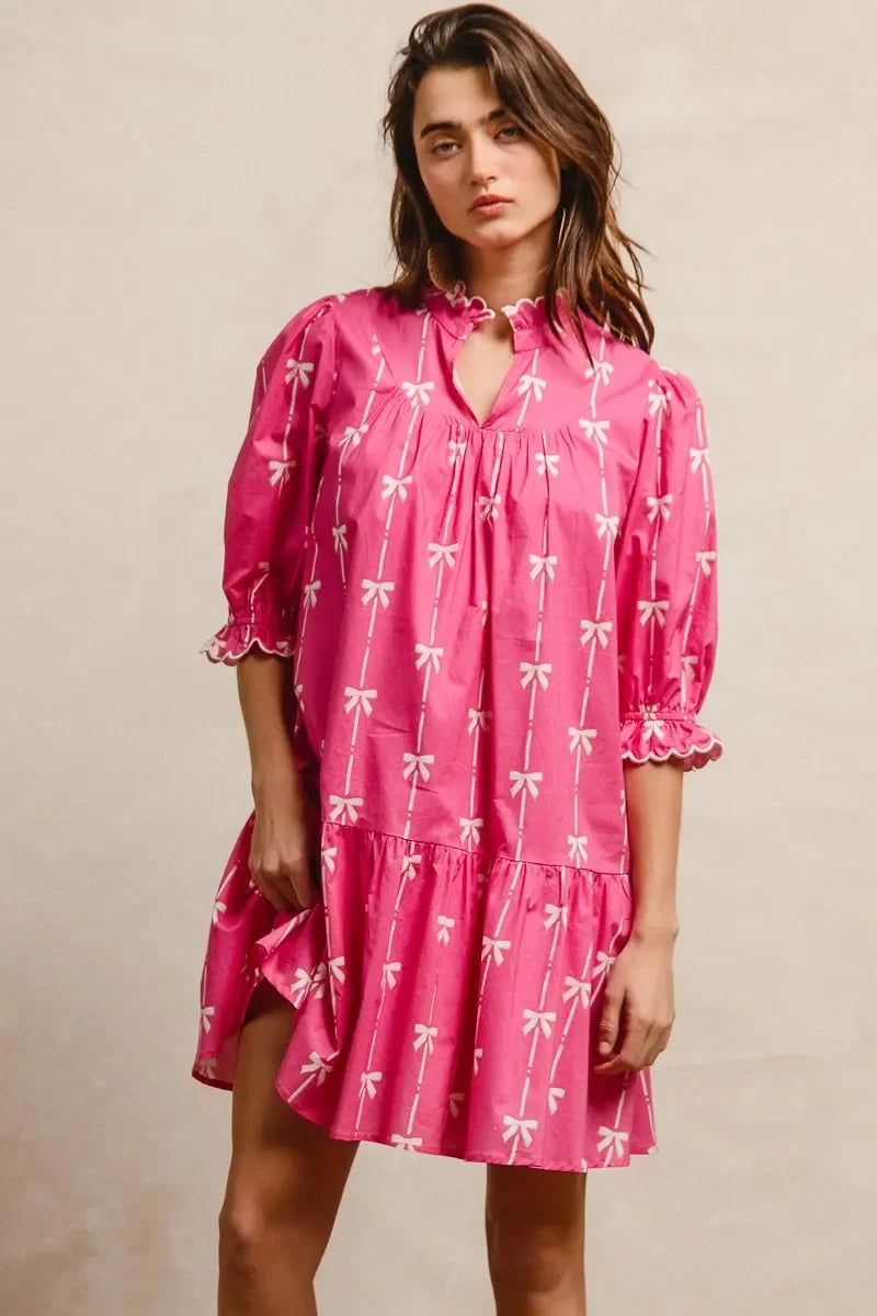 Ribbon Patterns Short Sleeve Dress - Eva's Edition
