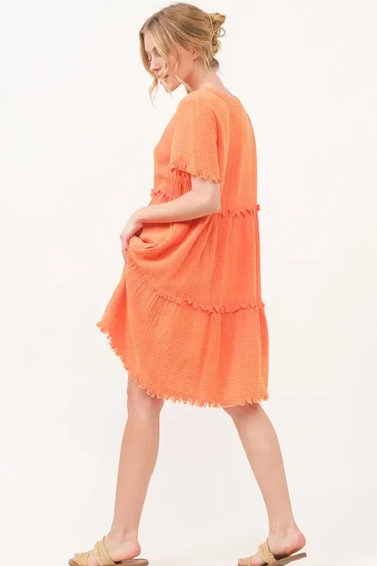 Frayed Detail Tiered Dress - Eva's Edition