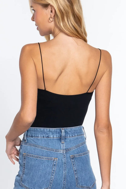 ACTIVE BASIC Ribbed Round Neck Seamless Cami Bodysuit - Eva's Edition