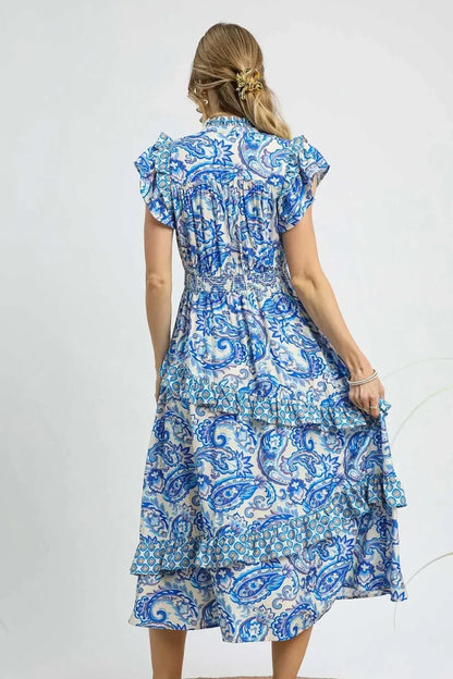 Print Ruffle Sleeve Midi Dress - Eva's Edition