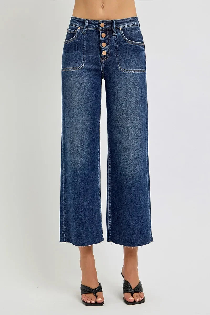 High Rise Crop Wide Button Up Jeans Plus Size - Eva's Edition
